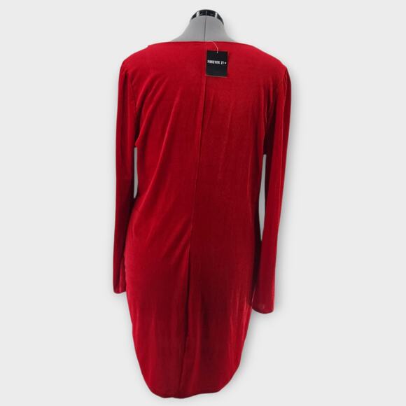 Forever 21 Mini Dress Women's 2X Red Velvet Corduroy Square Neck Babydoll - Picture 5 of 8